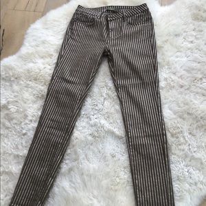 NWOT, never worn.Olive green jeans with gold metallic stripes .